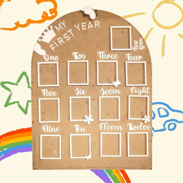 Baby One Year Frame - Mdf+ Acrylic  - 18/13", Mdf + Black Acrylic