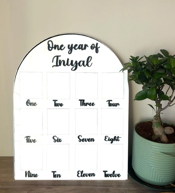 Baby One Year Frame - Acrylic+ Acrylic  - White Acrylic+ Black Text, 16/14"
