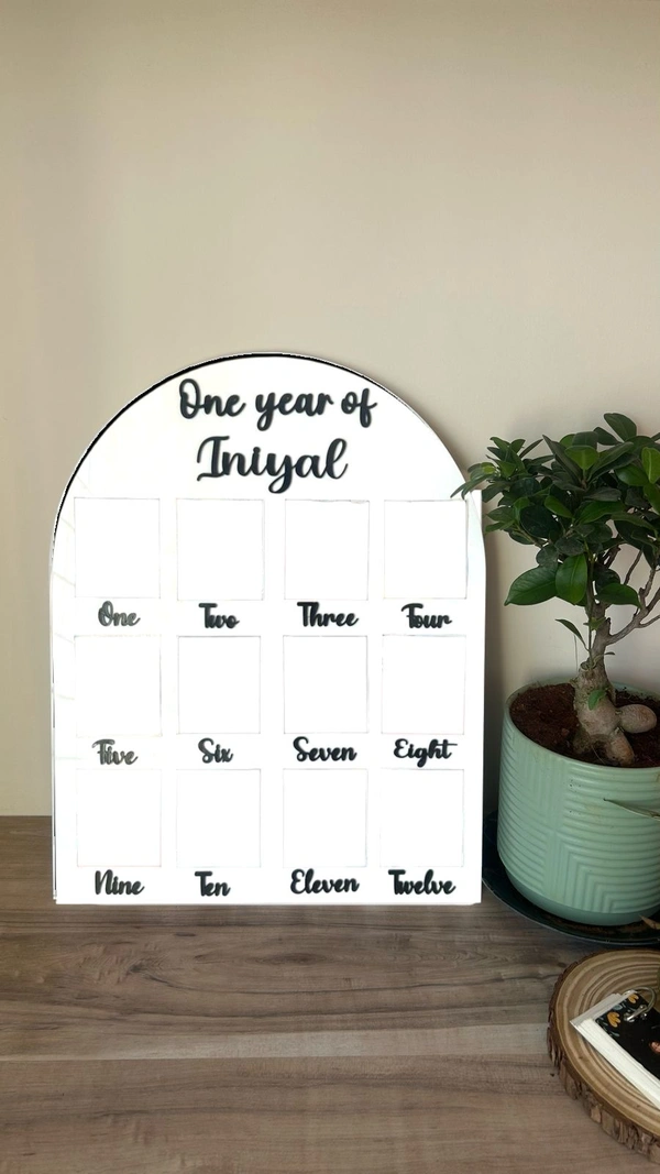 Baby One Year Frame - Acrylic+ Acrylic  - White Acrylic+ Golden Text