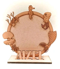 Mermaid Theme Kids Name Photoframe - 12 Inch, Raw- Without Paint