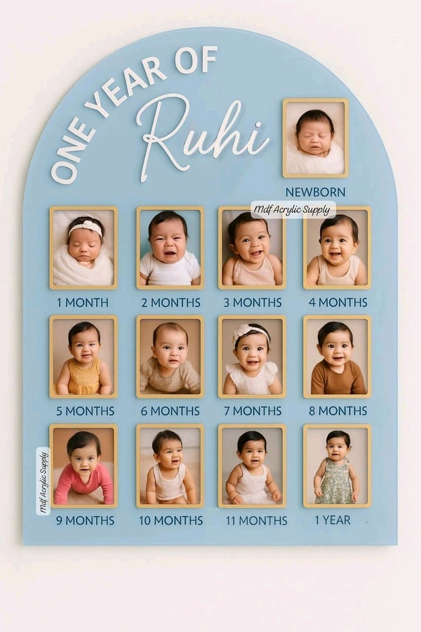 Baby One Year Photo Frame / My First Year Baby Photo Frame  - 18/ 13 Inches, Raw- Without Paint& Photos