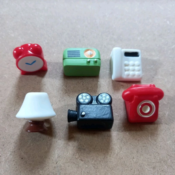 Miniature House Essentials Lamp, Clock Etc - 6 Pcs in a Set, 3 Sets