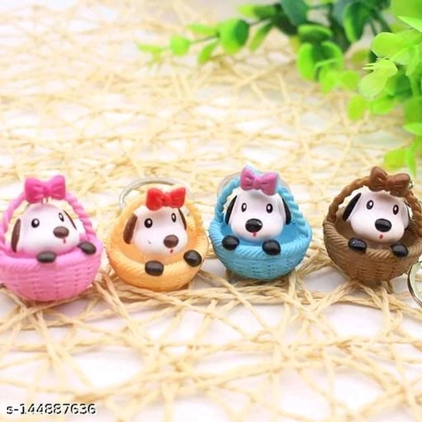 Miniature Cute Dog In Basket - Set Of 4