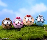Miniature Cute Dog In Basket - Set Of 4