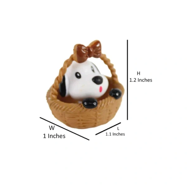 Miniature Cute Dog In Basket - Set Of 4