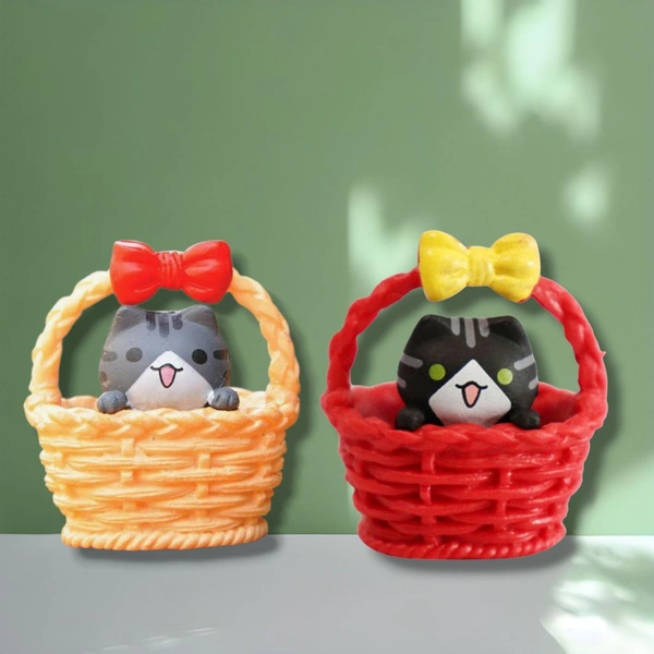 Miniature Cute Cat In Basket - 1 Pc