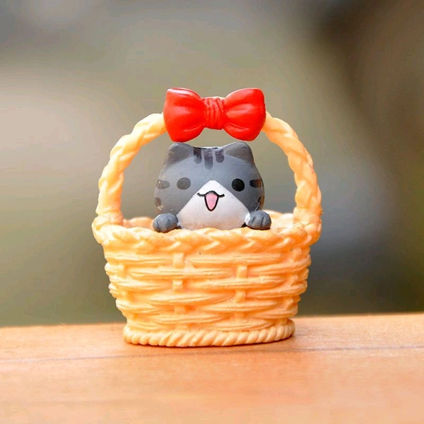 Miniature Cute Cat In Basket - 2 Pcs