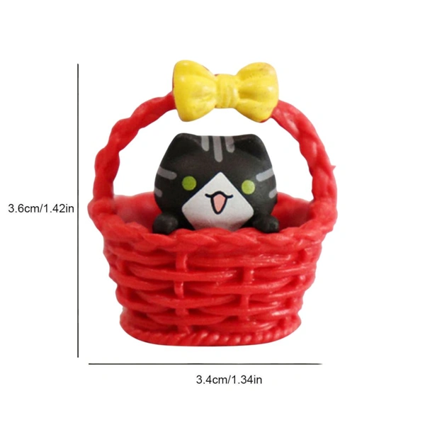 Miniature Cute Cat In Basket - 2 Pcs