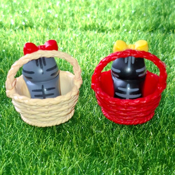 Miniature Cute Cat In Basket - 2 Pcs