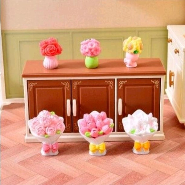 Miniature Flower Bouquet & Vase Set Of 6 