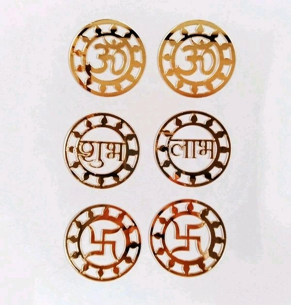 Golden Shubh Labh, Om, Swastik Symbols-6 Pc