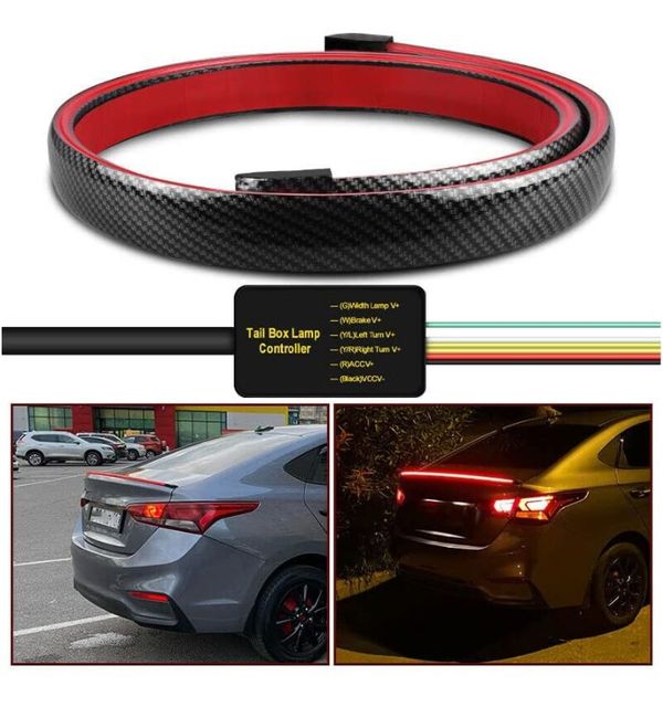 Carbon Finish Trimmable Car Spoiler Car Lip Spoiler with Multi Functional Lights. Compatible with All Vehicles. 