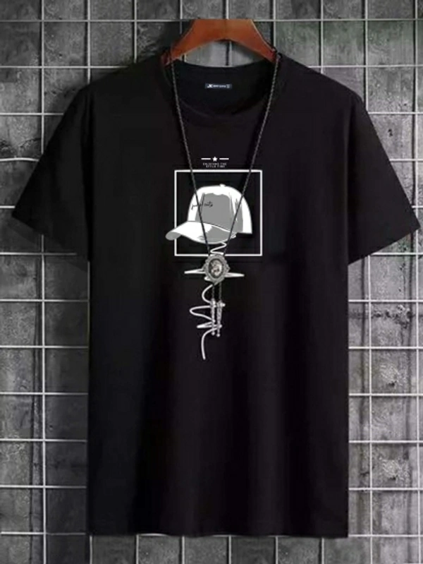 Jump Cuts Printed Men Round Neck White, Black T-Shirt - Black, S