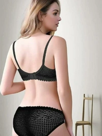 Women's Cotton Lace Net Lingerie Set - Black, 30A