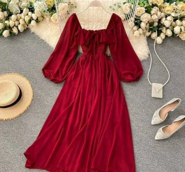 Women Maxi Dress - Maroon, M