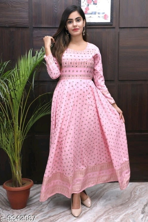 Pink Rayon Anarkali Kurti - m, l, xl, xxl