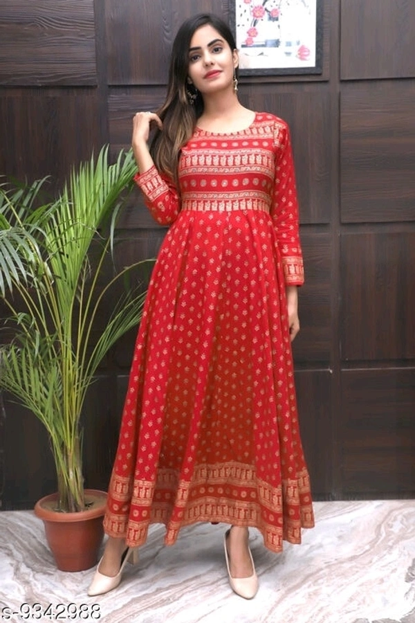 Red Rayon Anarkali Suit - m, l, xl, xxl