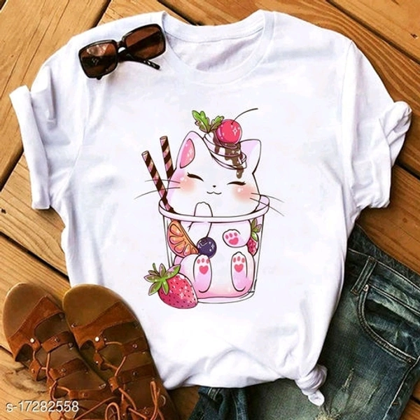 Classy Printed White Tshirt For Women - s, m, l, xl, xxl