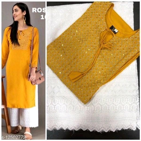 Embroidered Long Kurti With Plazzo - m, l, xl