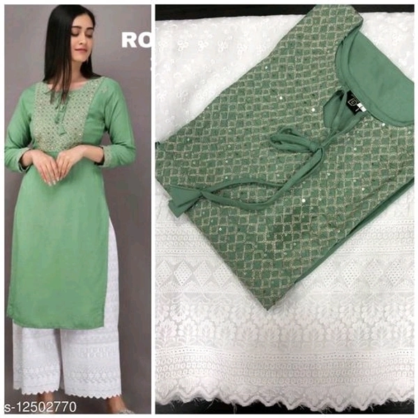 Embroidered Long Kurti With Plazzo - m, l, xl