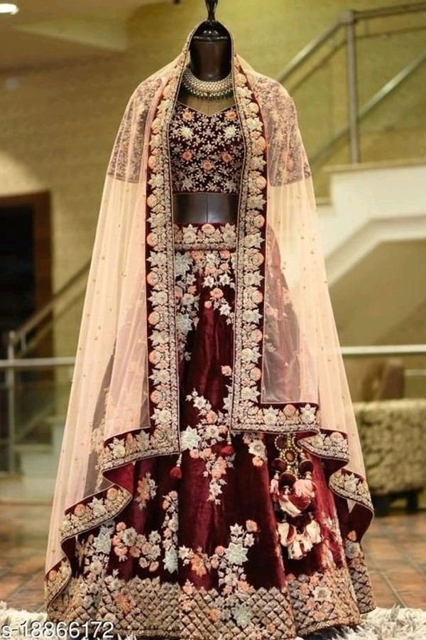 Beautiful Maroon Lhenga Choli - free size, semi stitched