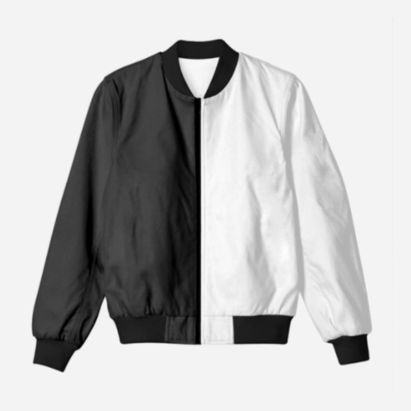 Solid Black & White Bomber Jacket  - Black, M