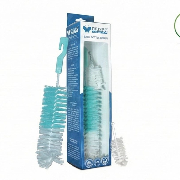 Muzee Baby Bottle & Nipple Cleaning Brush – 2-in-1 Flexible Washer with Sturdy Grip (BPA Free) - Green, pack of 1