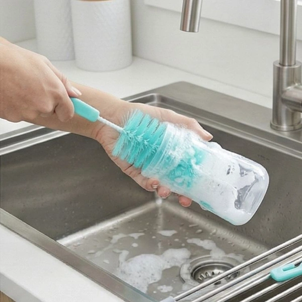 Muzee Baby Bottle & Nipple Cleaning Brush – 2-in-1 Flexible Washer with Sturdy Grip (BPA Free) - Green, pack of 1