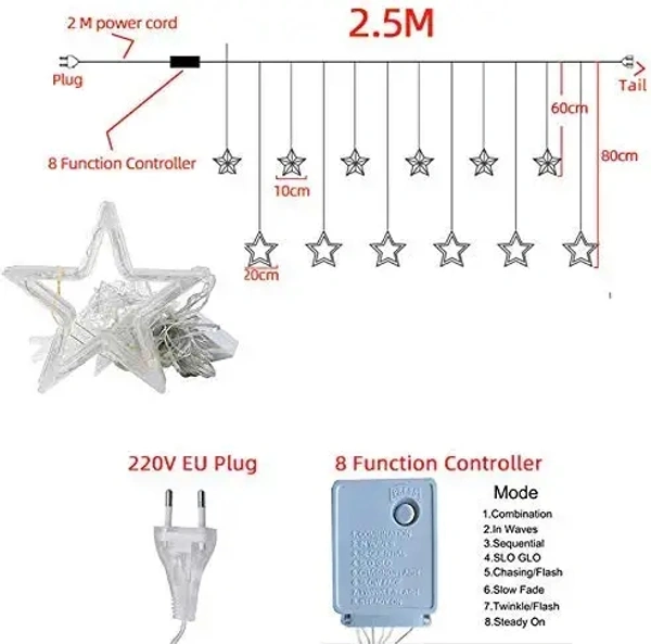 12 Stars 138 Led Curtain String Lights Window Curtain Lights With 8 Flashing Modes Decoration For Christmas, Wedding, Party,