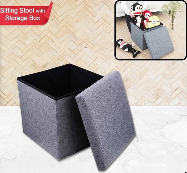 Living Room Cube Shape Sitting Stool with Storage Box. Foldable Storage Bins Multipurpose Clothes, Books, and Toys Organizer with Cushion Seat