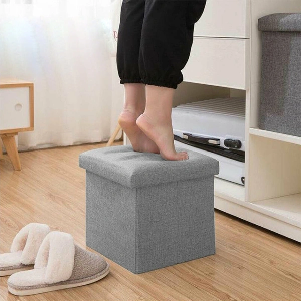 Living Room Cube Shape Sitting Stool with Storage Box. Foldable Storage Bins Multipurpose Clothes, Books, and Toys Organizer with Cushion Seat