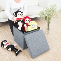 Living Room Cube Shape Sitting Stool with Storage Box. Foldable Storage Bins Multipurpose Clothes, Books, and Toys Organizer with Cushion Seat