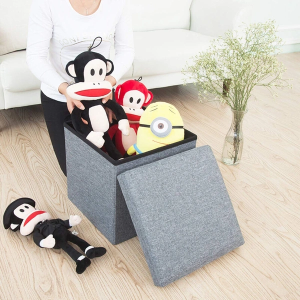 Living Room Cube Shape Sitting Stool with Storage Box. Foldable Storage Bins Multipurpose Clothes, Books, and Toys Organizer with Cushion Seat