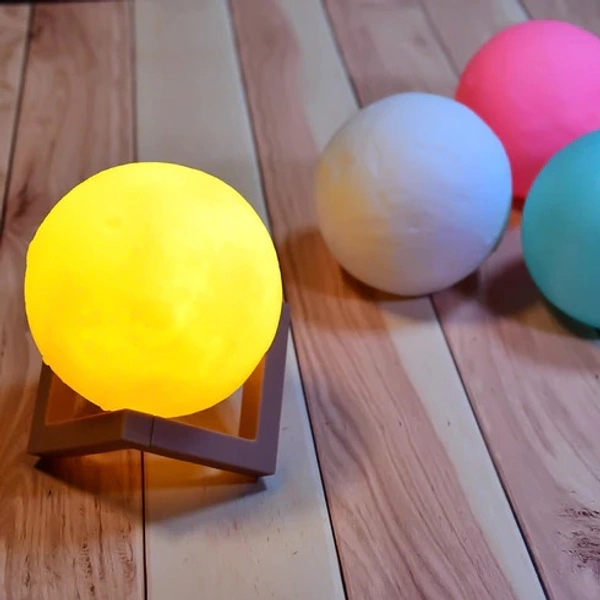  Moon Night Lamp Yellow Color with Wooden Stand Night Lamp for Bedroom - Warm White(Yellow)