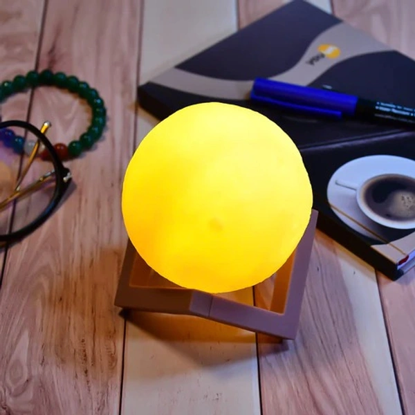  Moon Night Lamp Yellow Color with Wooden Stand Night Lamp for Bedroom - Warm White(Yellow)