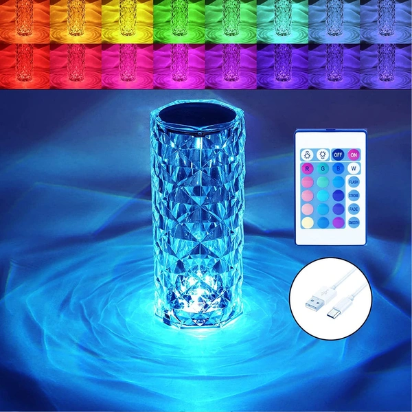 Rose Diamond Usb Charging Table Touch Lamp - Multicolor