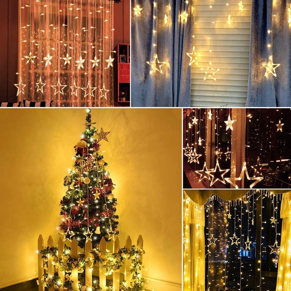12 Stars 138 Led Curtain String Lights Window Curtain Lights With 8 Flashing Modes Decoration For Christmas, Wedding, Party,