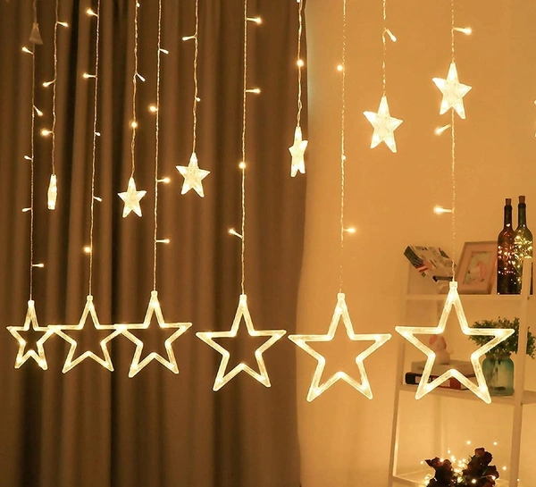 12 Stars 138 Led Curtain String Lights Window Curtain Lights With 8 Flashing Modes Decoration For Christmas, Wedding, Party,
