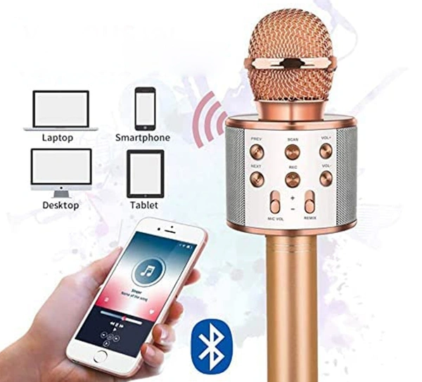 Wireless Bluetooth Recording Condenser Handheld Microphone Bluetooth Speaker Audio Recording Karaoke with Mic (Multicolor 1 Pc)
