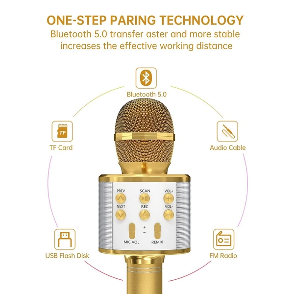Wireless Bluetooth Recording Condenser Handheld Microphone Bluetooth Speaker Audio Recording Karaoke with Mic (Multicolor 1 Pc)