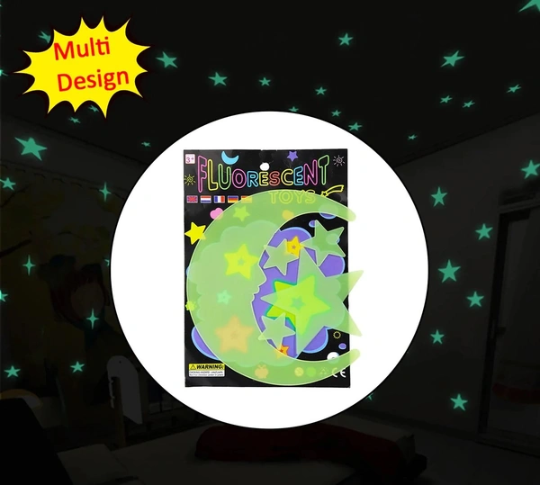 Glowing Dark Moon and Star Fluorescent Wall Ceiling Stickers Fluorescent Toys - Set of 6