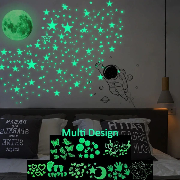 Glowing Dark Moon and Star Fluorescent Wall Ceiling Stickers Fluorescent Toys - Set of 6
