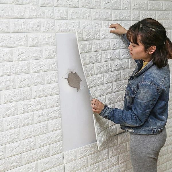 Home Décor 70x77cm DIY 3D Wall Stickers PE Foam Safty Home Decor Wallpaper DIY Wall Decor Brick (White)