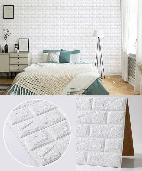 Home Décor 70x77cm DIY 3D Wall Stickers PE Foam Safty Home Decor Wallpaper DIY Wall Decor Brick (White)