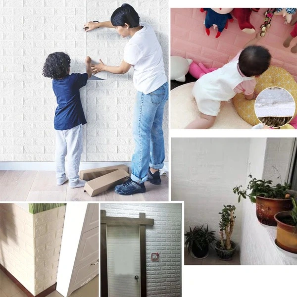 Home Décor 70x77cm DIY 3D Wall Stickers PE Foam Safty Home Decor Wallpaper DIY Wall Decor Brick (White)
