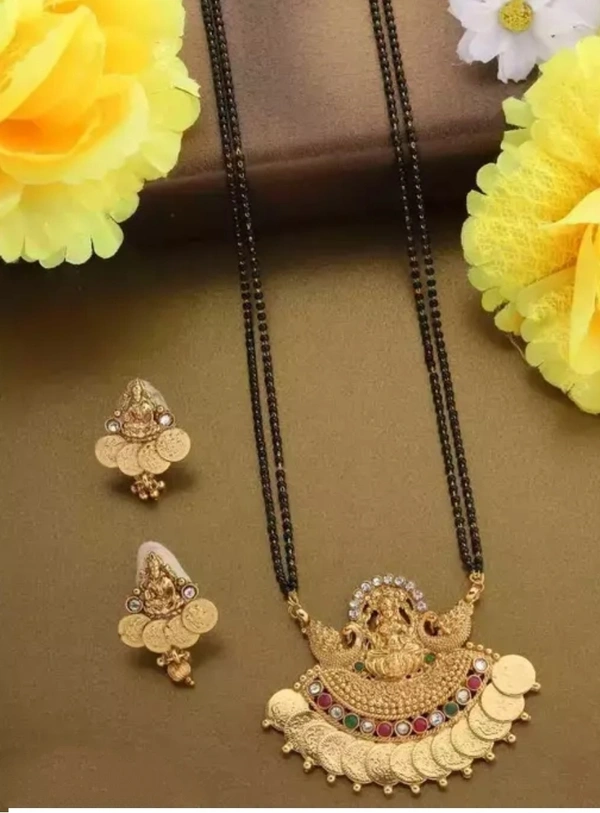 Shree Laxmi Coin Temple Beautiful Jewellery Mangalsutra With Earrings For Women