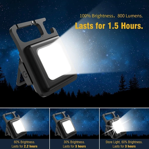  COB Small Flashlight, LED Keychain Flashlight, Mini LED Work Light, USB Rechargeable, 4 Light Modes Portable Pocket Light with Folding Bracket Bottle Opener for Camping Emergency Fishing