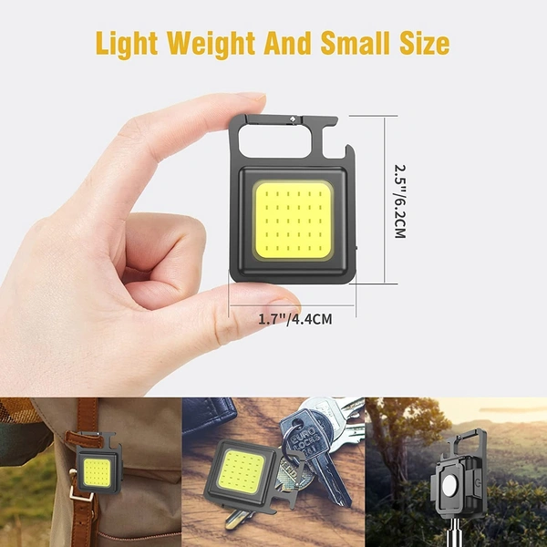  COB Small Flashlight, LED Keychain Flashlight, Mini LED Work Light, USB Rechargeable, 4 Light Modes Portable Pocket Light with Folding Bracket Bottle Opener for Camping Emergency Fishing