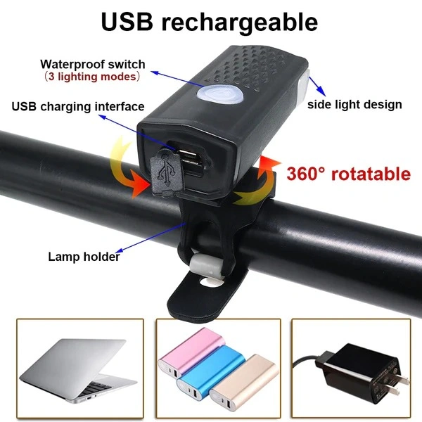 Usb Rechargeable Front Bicycle/Bike Anti-Glare Smart Headlight/Flashlight 