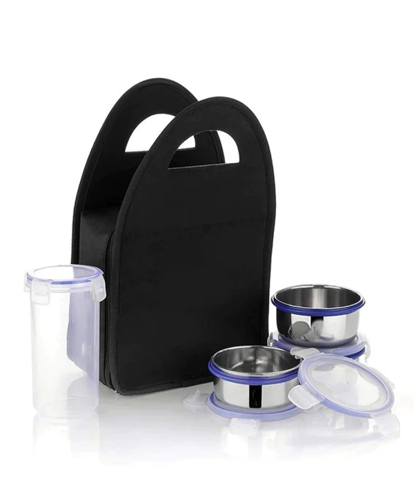 COMPACT STAINLESS STEEL AIRTIGHT LUNCH BOX SET - 4 PCS (3 LEAKPROOF CONTAINERS AND 1 BOTTLE)